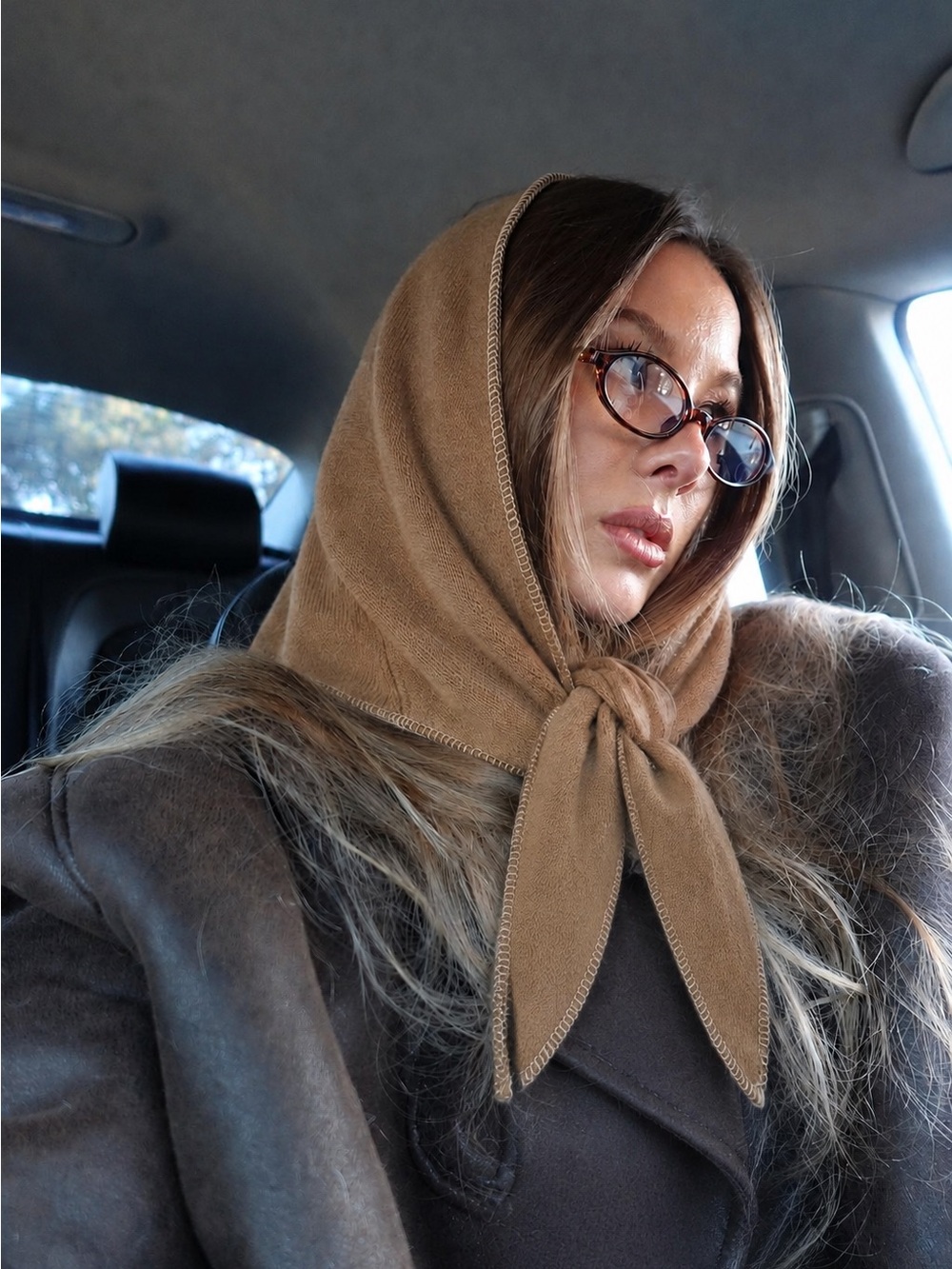 Handmade 100% Cashmere Camel Tie Hood Balaclava Scarf